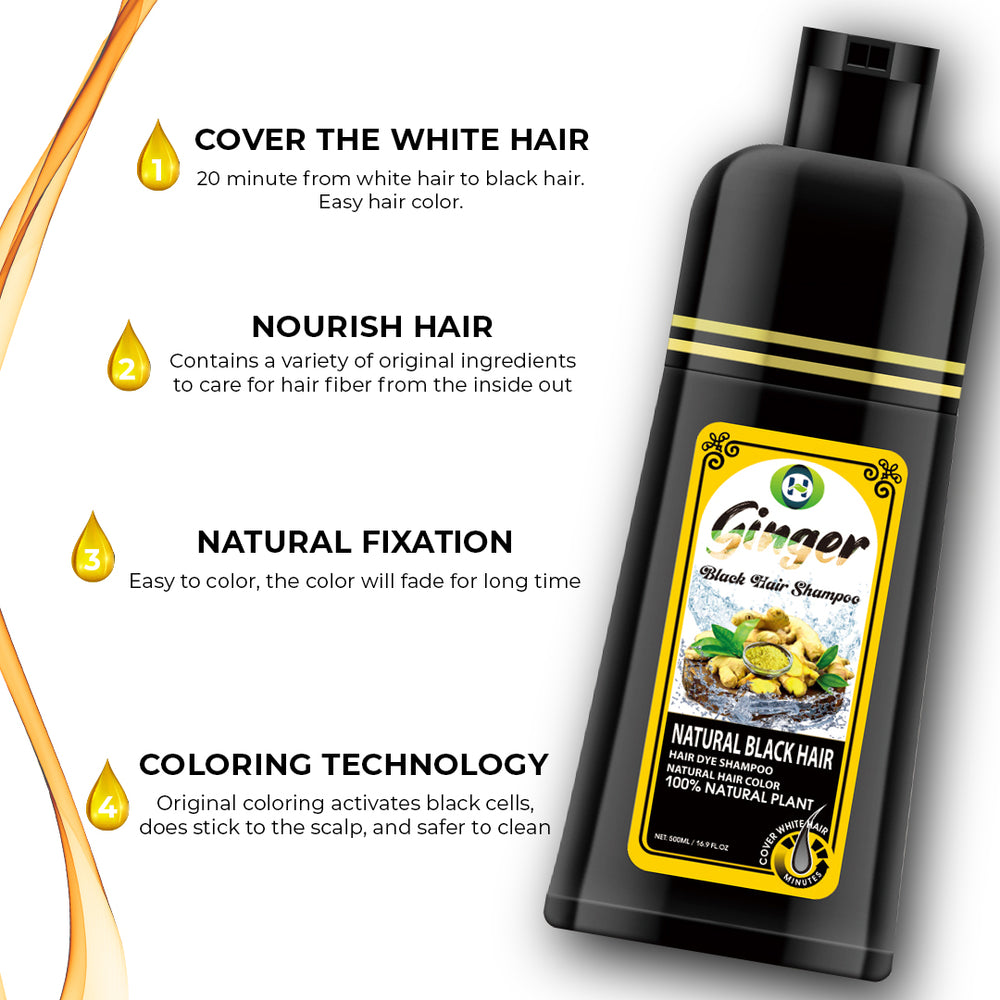 BLACK HAIR DYE SHAMPOO - 500ml/16.9oz (Covers grays up to 10+ applications - lasts for 3 to 6 months)